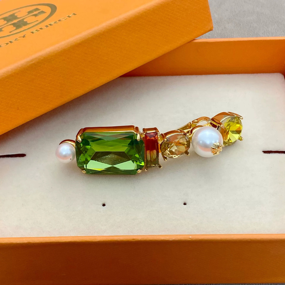 Tory Burch Green Crystal Pearl Spring Hair Clip
